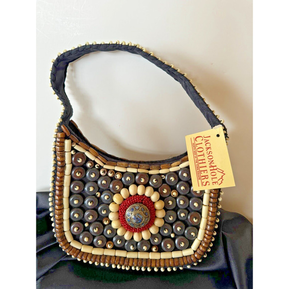 NWT Jackson Hole Clothiers Tibetan Wooden Beaded Handbag Purse Small - Picture 1 of 9